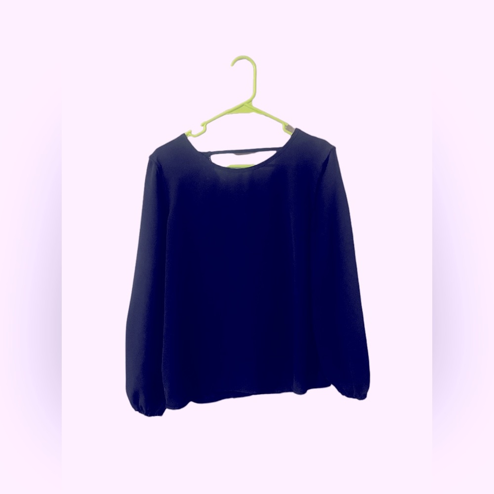 Navy blue soft lace backed blouse